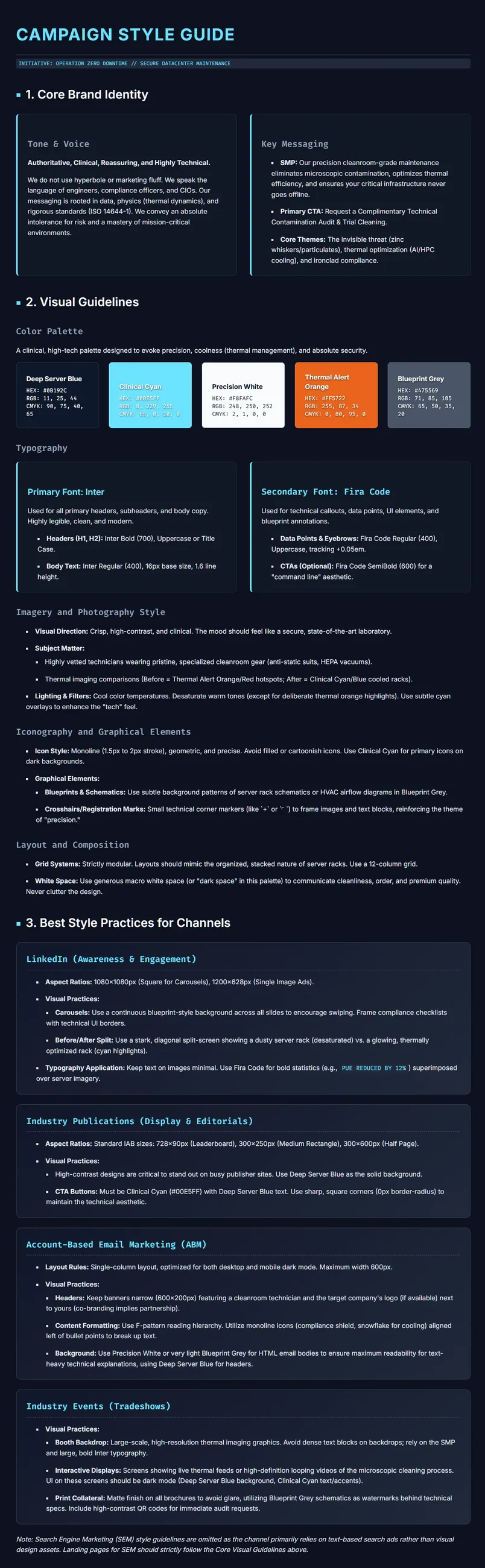 Generated campaign style guide for CleanTech: precision typography and brand rules.